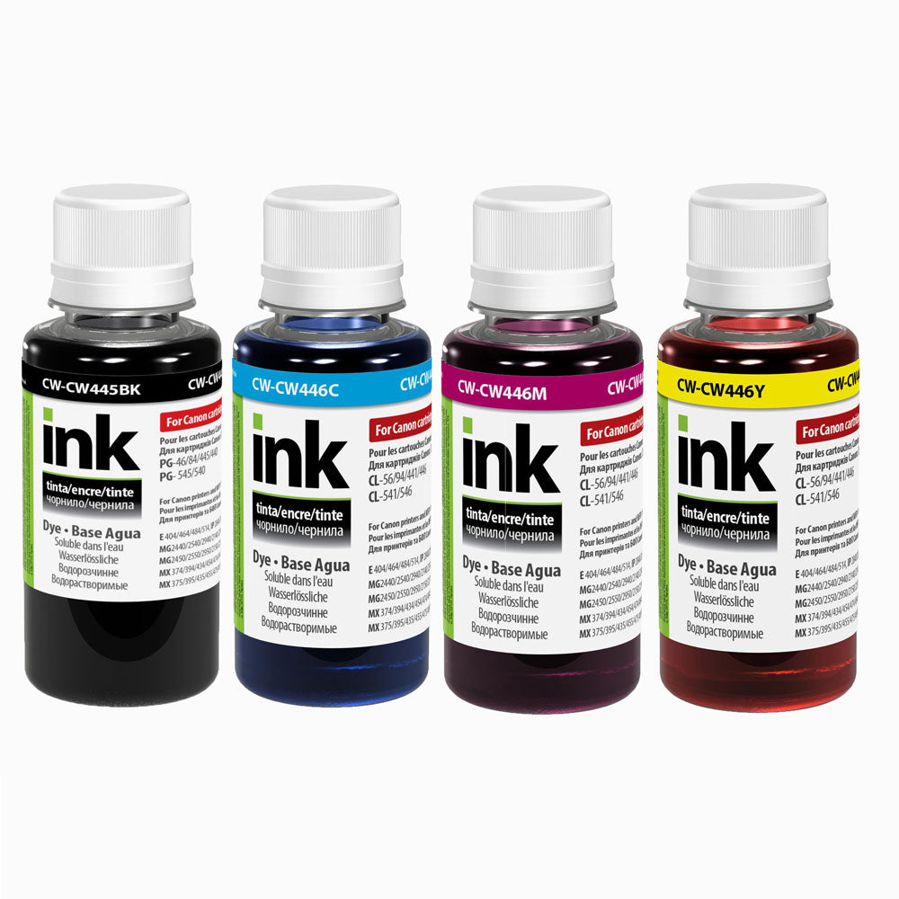 ColorWay Tinten-Set für Canon PG-445/CL-446 BK/C/M/Y – 4x100 ml Flaschen