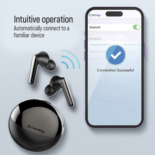 ColorWay TWS-3 Kabellose Bluetooth 5.3 In-Ear Kopfhörer – Schwarz | 20 Std. Spielzeit, Touch-Steuerung, IPX4