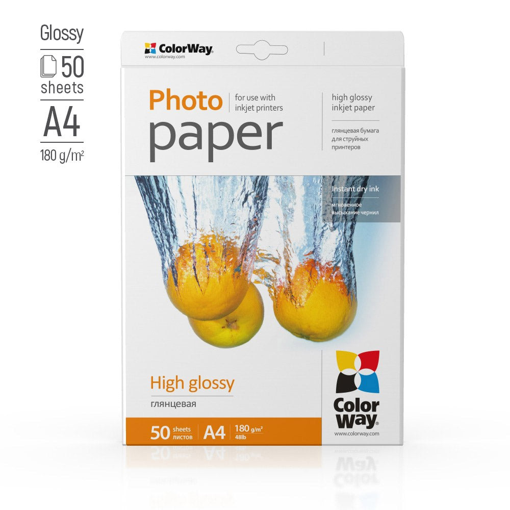 ColorWay A4, Hochglanz-Fotopapier, 50 Blatt, A4, 180 g/m²