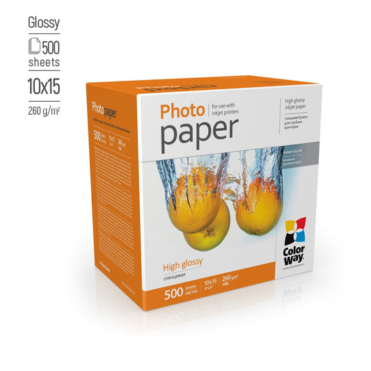 ColorWay High Glossy Fotopapier 260 g/m², 10x15 cm, 500 Blatt | Premium Glänzende Oberfläche für lebendige Ausdrucke