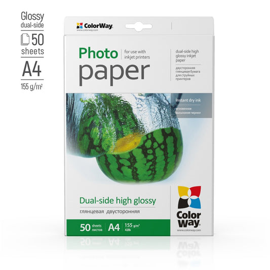 Fotopapier ColorWay beidseitig hochglänzend glossy 155g/m², A4, 50 Blatt