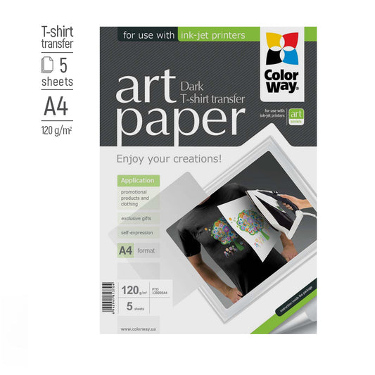 Fotopapier ColorWay ART T-Shirt Transfer (dunkel) 120 g/m², A4, 5 Blatt
