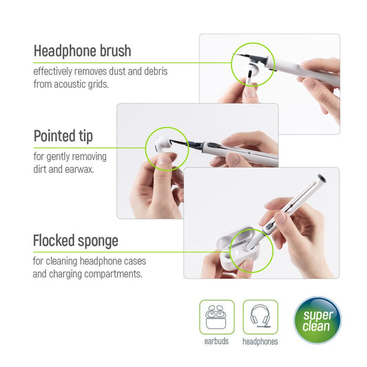COLORWAY 3-in-1 Kopfhörer-Reinigungsstift, Reinigungswerkzeug mit Bürste, Schwamm und Metallspitze, Weiß