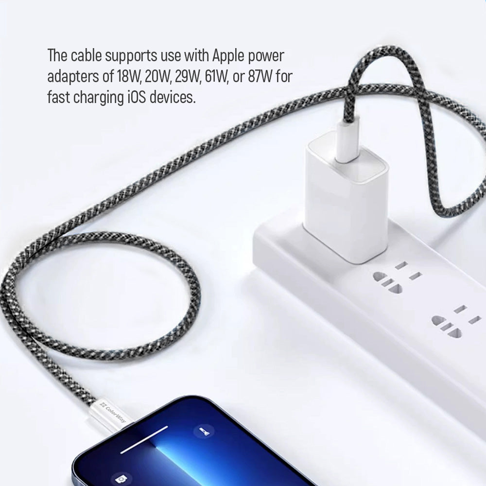 COLORWAY USB-C for Iphone Kabel 1m, 27W Schnellladen – Geflochtenes Cotton, PD Fast Charge, 3A, Laden und Datentransfer