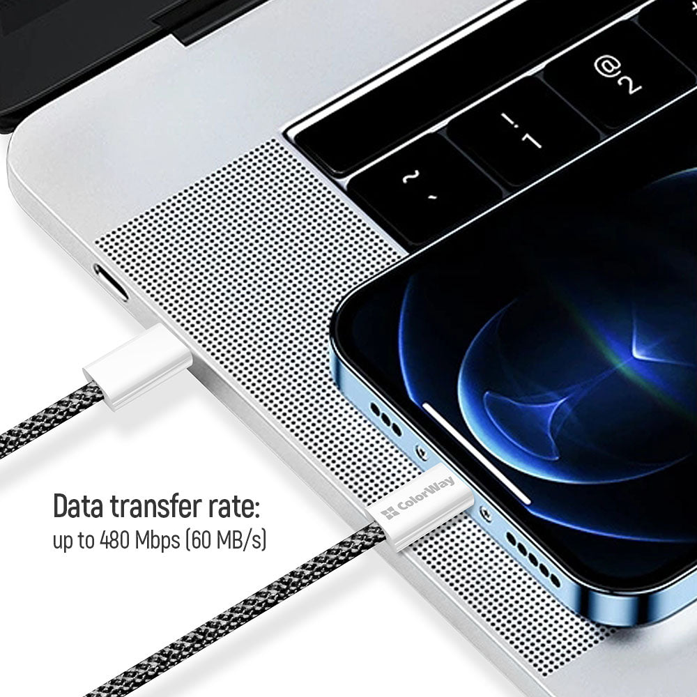 COLORWAY USB-C for Iphone Kabel 1m, 27W Schnellladen – Geflochtenes Cotton, PD Fast Charge, 3A, Laden und Datentransfer