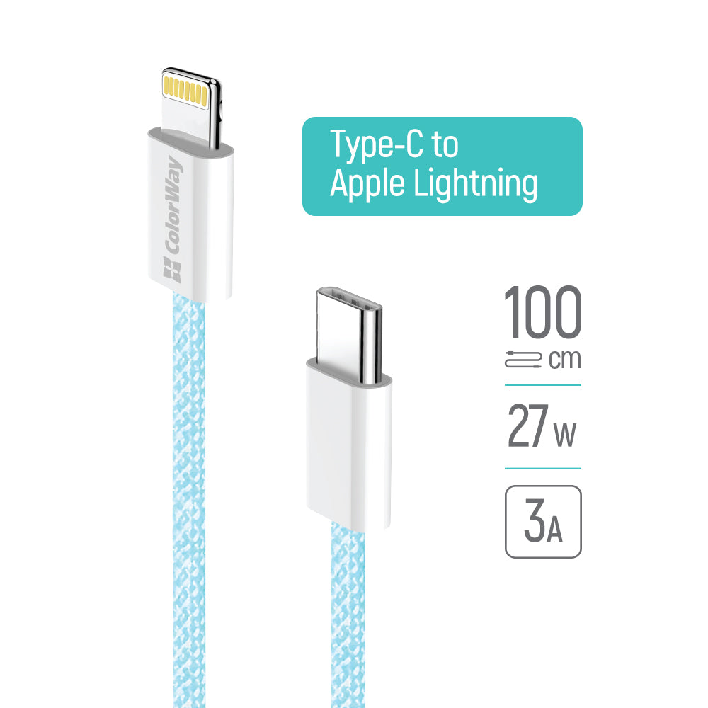 COLORWAY USB-C for Iphone Kabel 1m, 27W Schnellladen – Geflochtenes Cotton, PD Fast Charge, 3A, Laden und Datentransfer