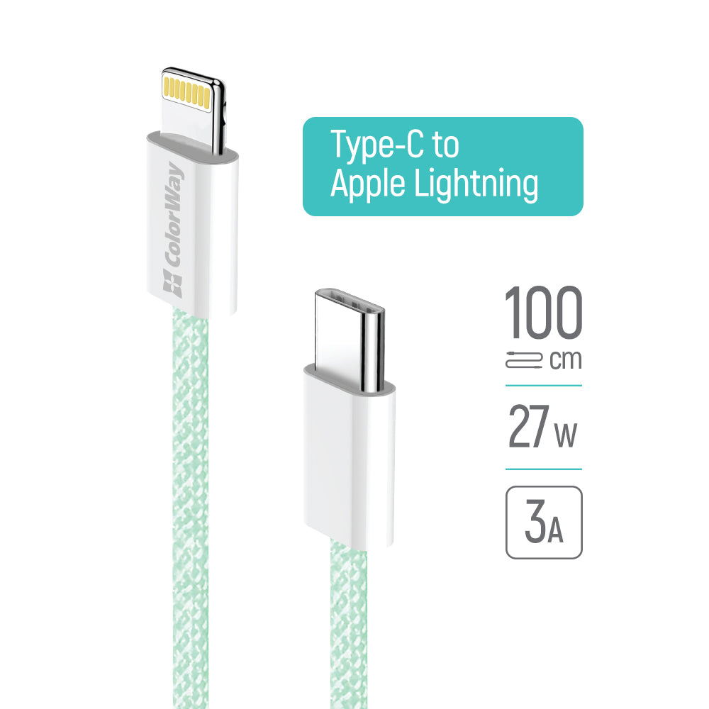 COLORWAY USB-C for Iphone Kabel 1m, 27W Schnellladen – Geflochtenes Cotton, PD Fast Charge, 3A, Laden und Datentransfer