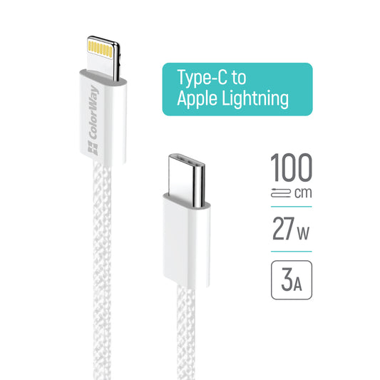COLORWAY USB-C for Iphone Kabel 1m, 27W Schnellladen – Geflochtenes Cotton, PD Fast Charge, 3A, Laden und Datentransfer