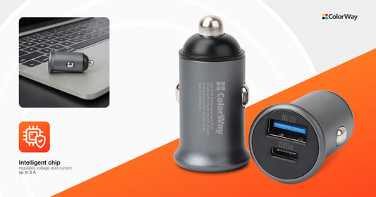 ColorWay Autoladegerät. Zigarettenanzünder. 38 W. Typ C. PD20 W + USB QC3.0 Power Delivery. Quick Charge 2.0 & 3.0