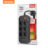 Steckdose ColorWay, 4xUSB, 2 m, 250 V, 6 Euro-Steckdose,  CW-CHE64B Schwarz