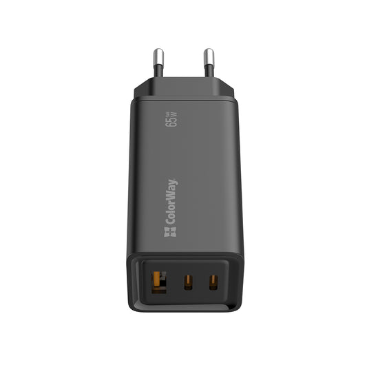Ladegerät Colorway GaN3 Pro Power Delivery (USB-A + 2 USB TYPE-C) 65W schwarz