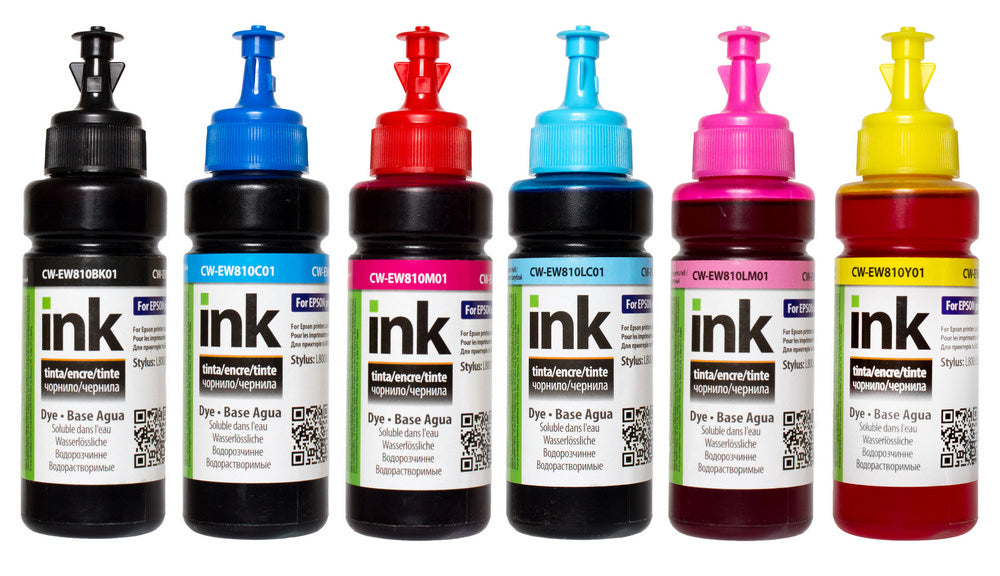 ColorWay Tinten-Set für Epson EW810 EcoTank & Stylus Photo – Dye-Based, 6x100ml (BK/C/LC/LM/M/Y), kompatibel mit 108 Tinten (CW-EW810SET01)