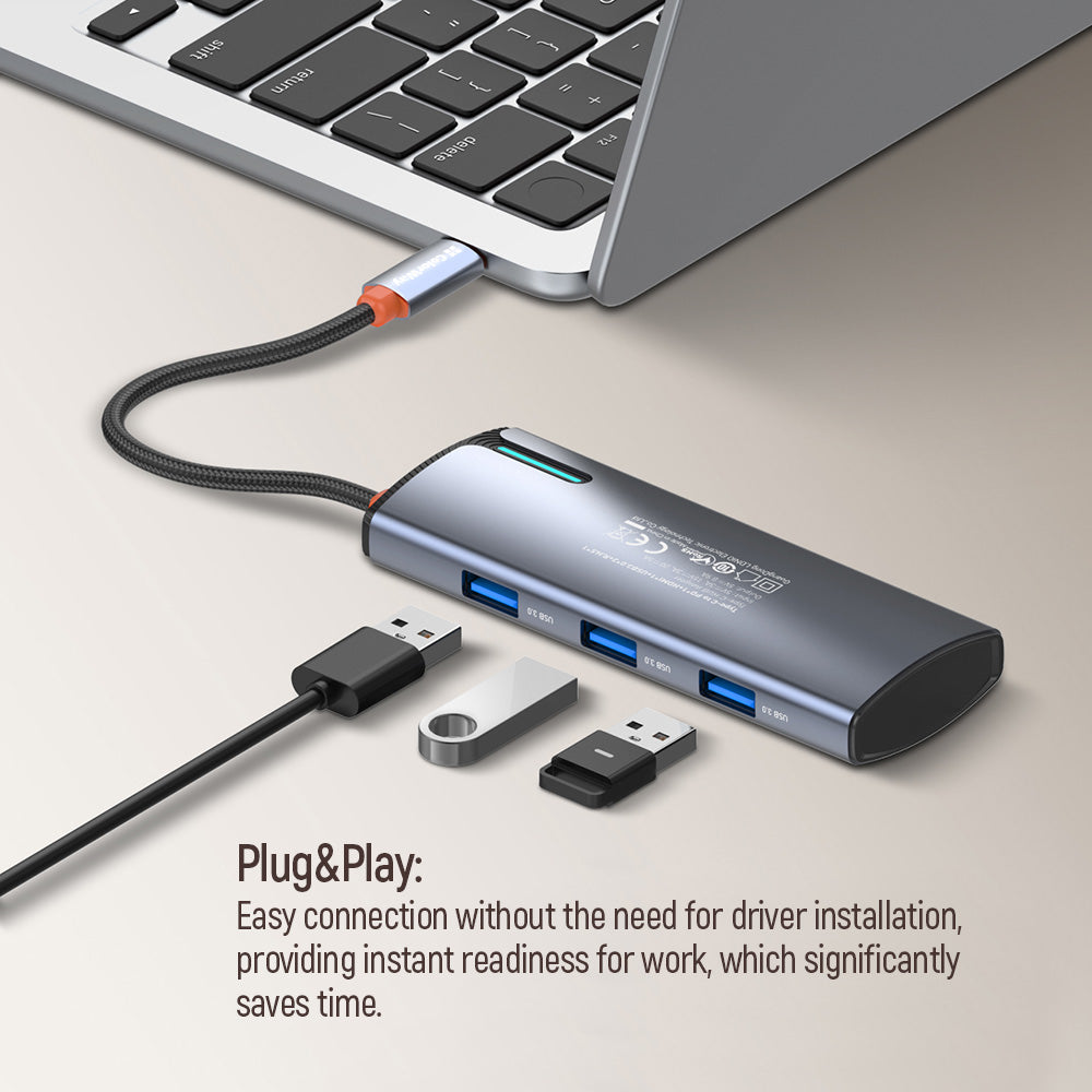 ColorWay USB-C Dockingstation, 5-in-1 Hub, 100W PD, 3X USB 3.0, 4K HDMI, Grau