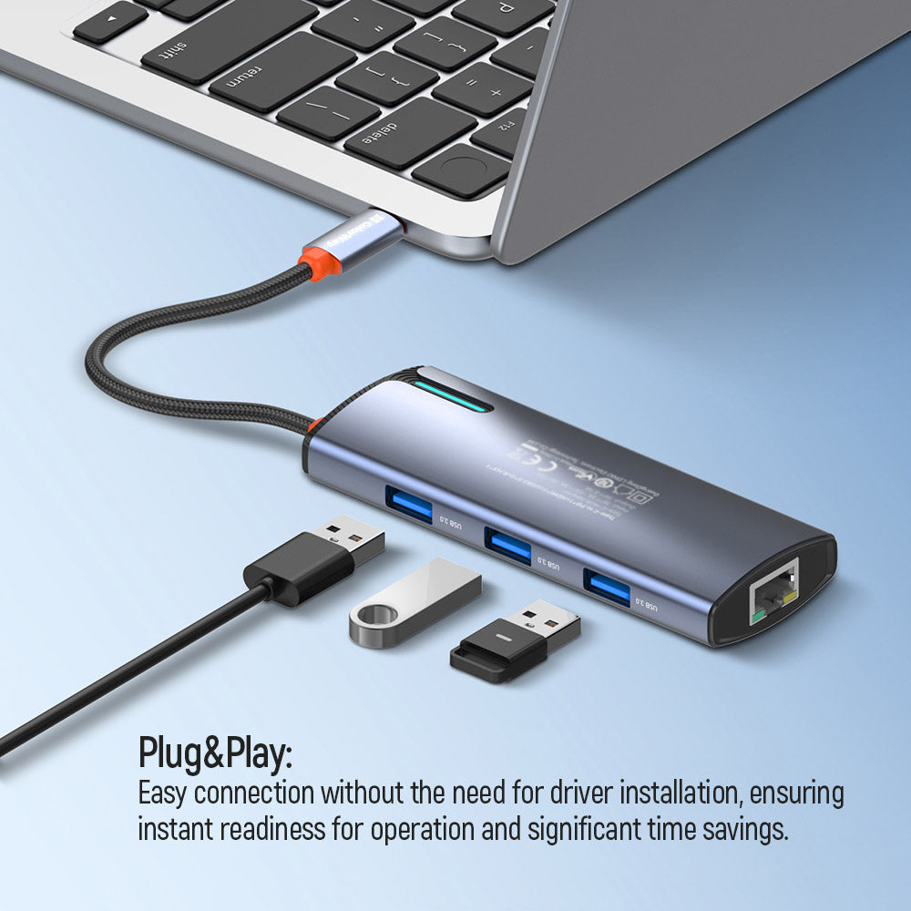 ColorWay USB-C Dockingstation 6-in-1, 6-in-1 Usb Hub, 100W PD, 3X USB 3.0, 4K HDMI, RJ45 Ethernet, Grau