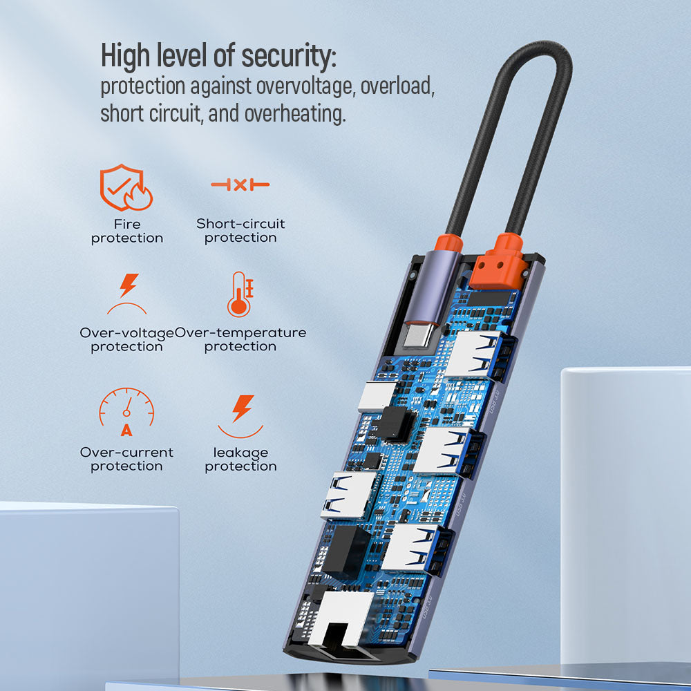 ColorWay USB-C Dockingstation 6-in-1, Hub, 100W Power Delivery, 5 Gbps, 4X USB-A, 1x USB-C, Ethernet, Grau