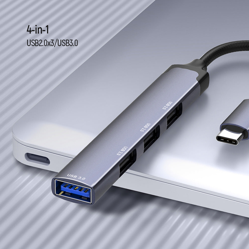 ColorWay USB-C Hub 4-in-1, 3x USB 2.0 und 1x USB 3.0 Anschlüsse, 5 Gbit/s, Aluminium-Dockingstation, Grau
