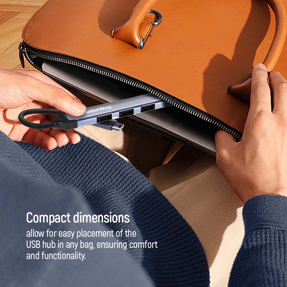 ColorWay USB-C Hub 4-in-1, 3x USB 2.0 und 1x USB 3.0 Anschlüsse, 5 Gbit/s, Aluminium-Dockingstation, Grau