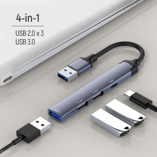 ColorWay USB-Hub 4-in-1, USB 3.0 Dockingstation, 3X USB-A und Type-C Anschlüsse, 5 Gbps, Aluminium, Grau