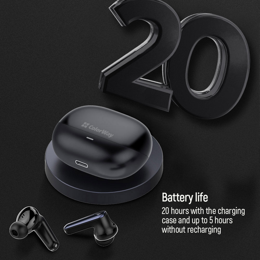 COLORWAY TWS-1 Bluetooth Kopfhörer, Kabellos, 20 Stunden Akkulaufzeit mit Ladecase, Bluetooth 5.3, Schwarz