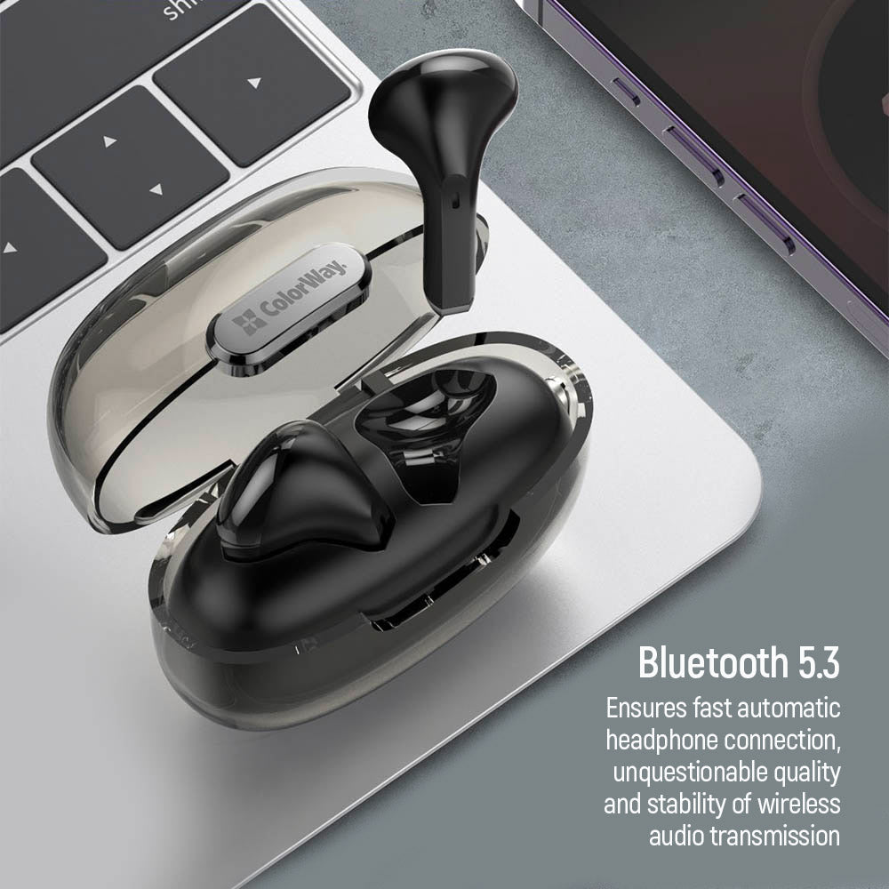 COLORWAY TWS-2 Bluetooth V5.3 Kopfhörer, Kabellos, 20 Stunden Akkulaufzeit mit Ladecase, Touch-Steuerung, Schwarz