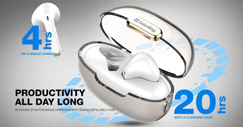 COLORWAY TWS-2 Bluetooth V5.3 Kopfhörer, Kabellos, 20 Stunden Akkulaufzeit mit Ladecase, Touch-Steuerung, Weiß