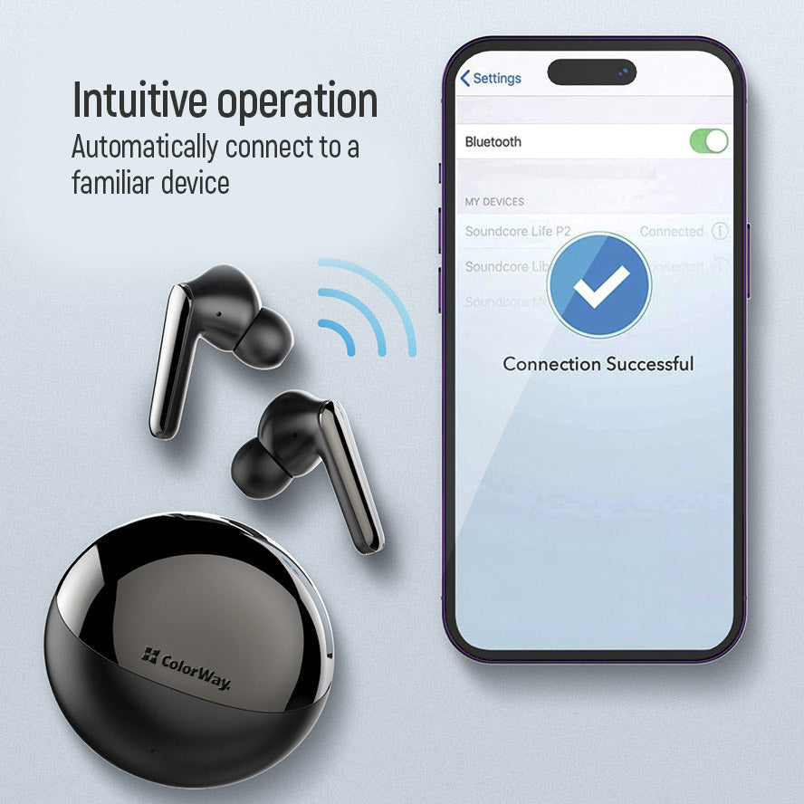 ColorWay TWS-3 Kabellose Bluetooth 5.3 In-Ear Kopfhörer – Schwarz | 20 Std. Spielzeit, Touch-Steuerung, IPX4