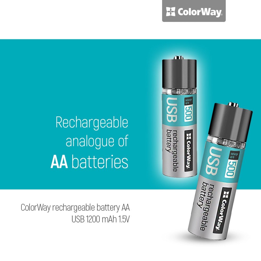 Wiederaufladbare Batterie ColorWay AA USB 1200 mAh 1,5V (2 Stk.) CW-UBAA-02