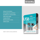 Wiederaufladbare Batterie ColorWay AA USB 1200 mAh 1,5V (2 Stk.) CW-UBAA-02