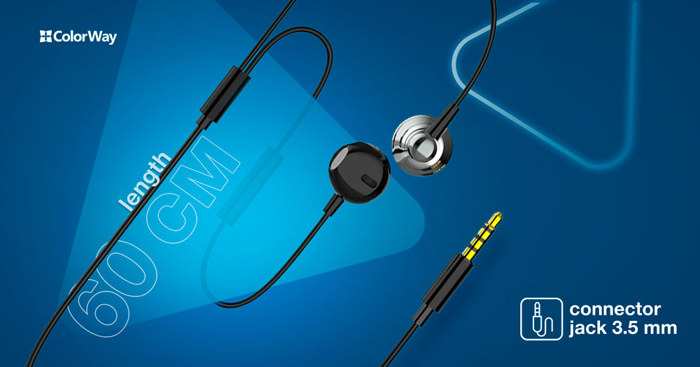 ColorWay In-Ear Kopfhörer WD01, 3,5 mm Klinke, Eingebautes Mikrofon, Kabelsteuerung, Schwarz