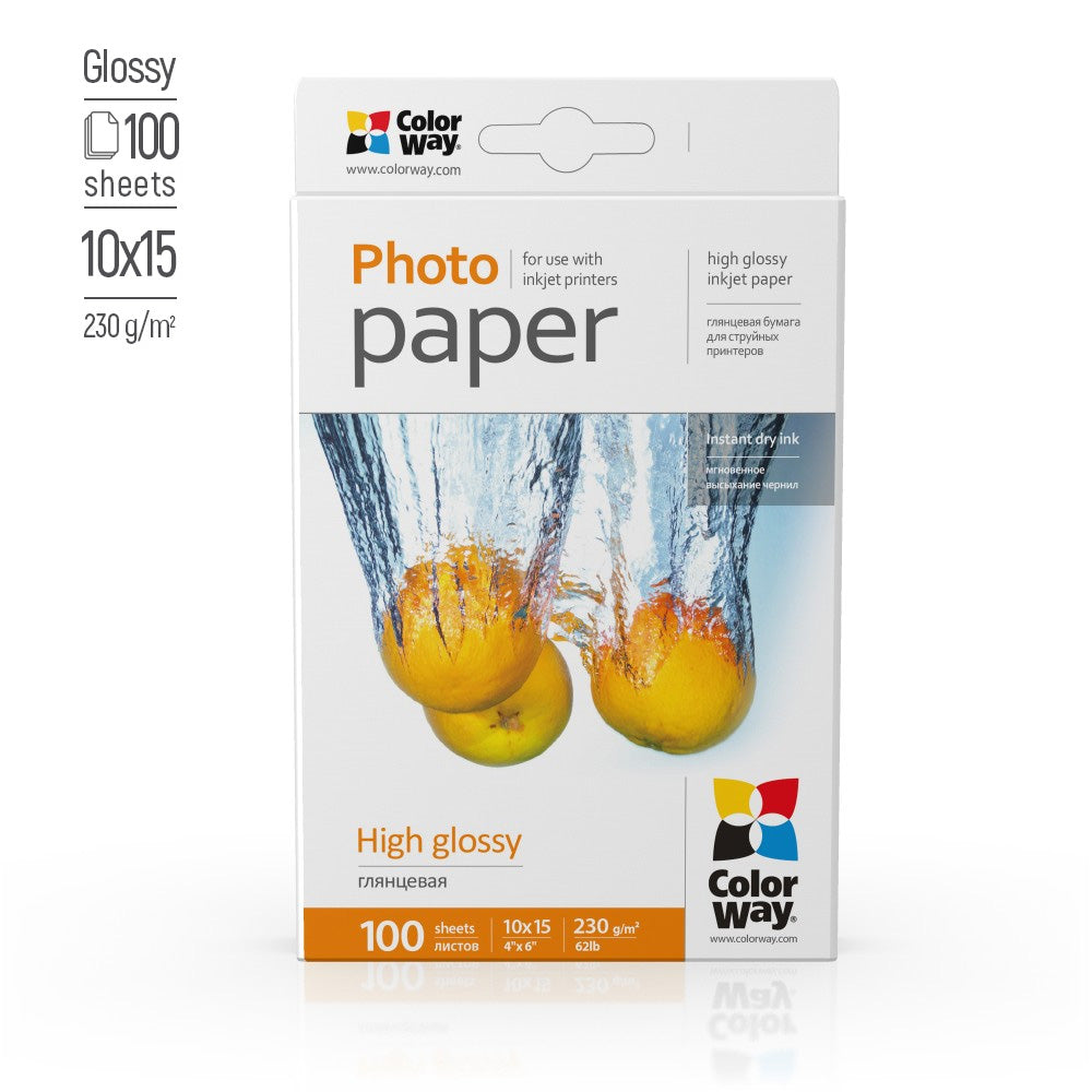 ColorWay Hochglanz-Fotopapier, 100 Blatt, 10x15, 230 g/m²