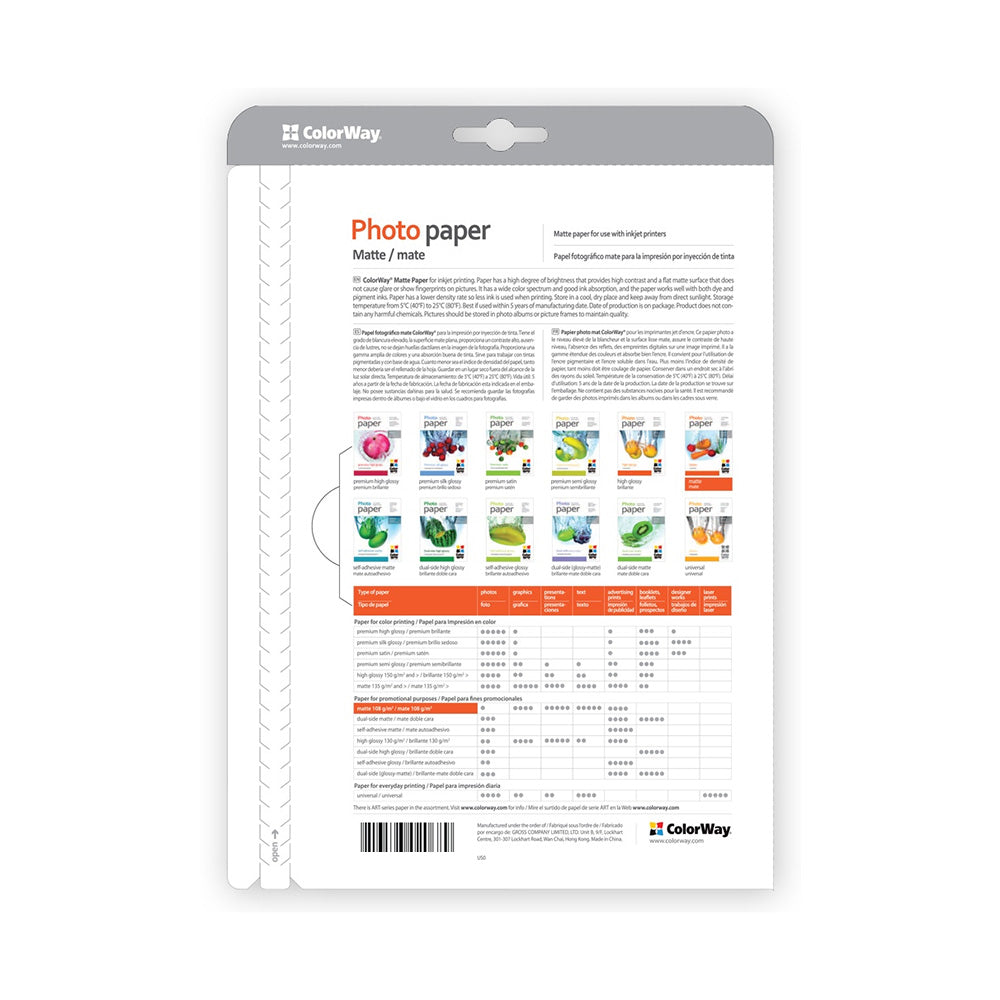 ColorWay Fotopapier matt 190g/m², 10x15, 50 Blatt