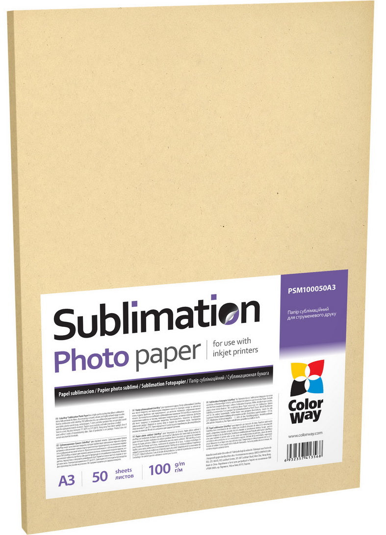 ColorWay Sublimationspapier, A3, 100g/m², 50 Blatt, Mattes Transferpapier für Tintenstrahldrucker